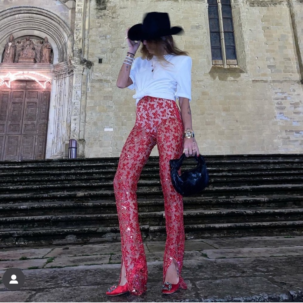Front slit sequined pants